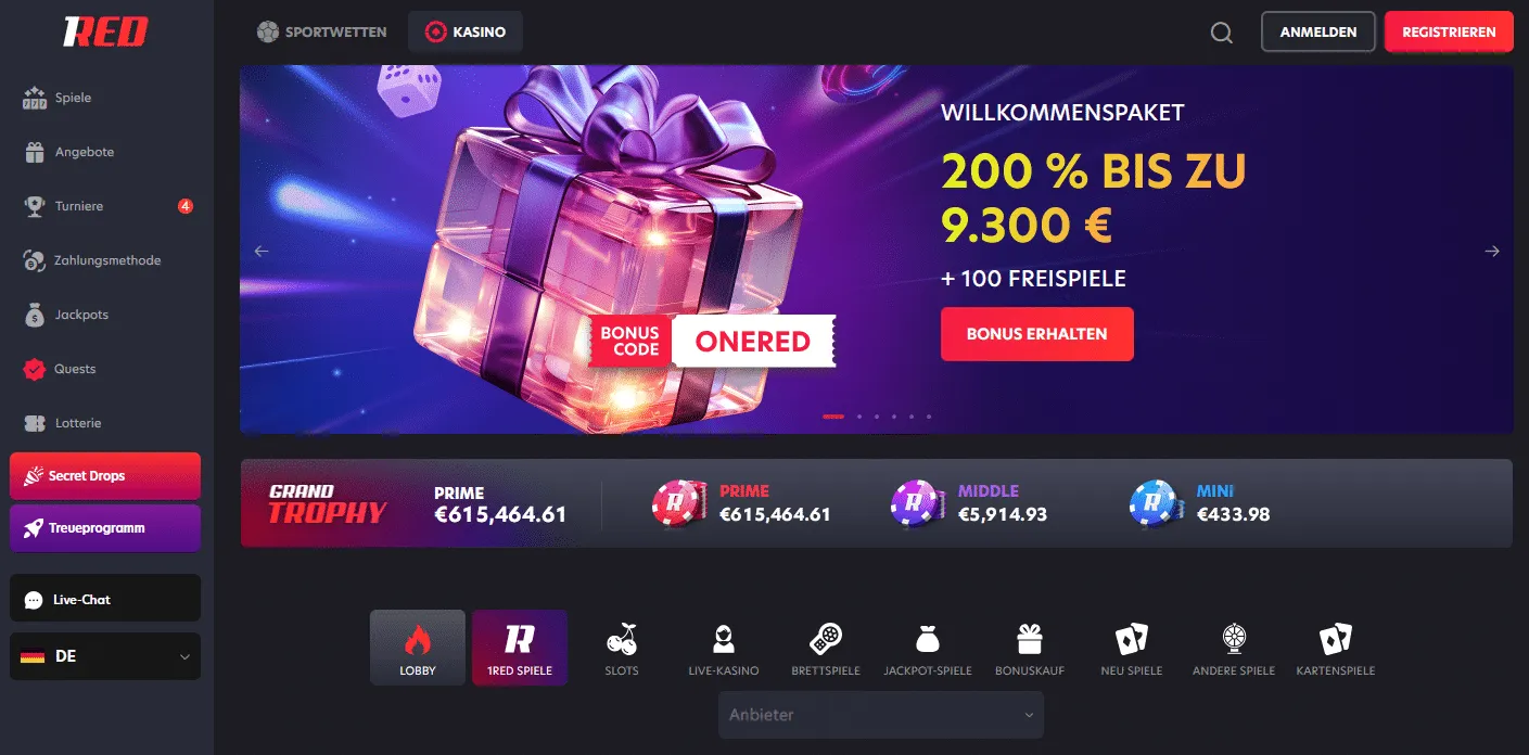 1Red Casino Startseite